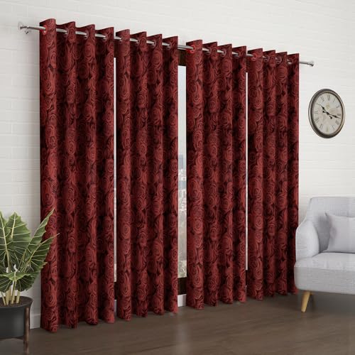 Image of Door Curtains 7 feet Long Set of 10 | Floral Design | Polyester | Light Filtering Curtains | Curtains for Living Room | (118 x 215 cm, Red) | Perfect for Home Decor