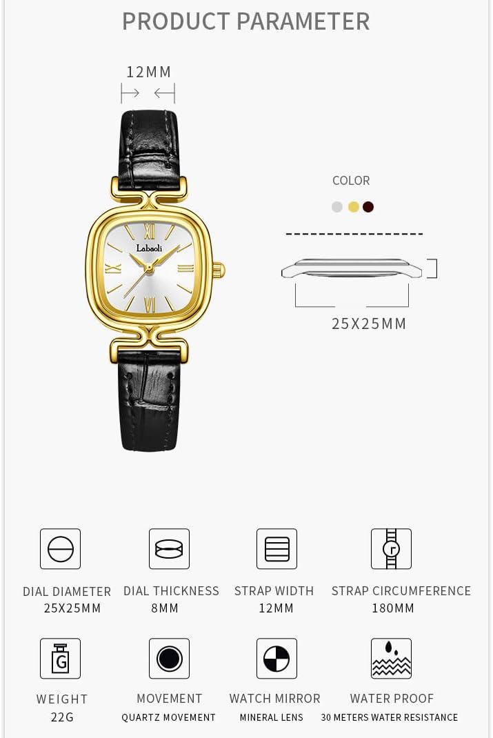 Women Watches for Ladies Female Square Small Slim Light Black Leather Band Waterproof Fashion Casual Simple Young Girls Gifts Gold Wrist Watch - Image 6