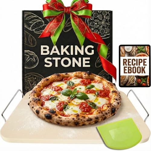 Baking Stone for Bread - 15 inch Baking Stone for Oven with Handles and Dough Tool - Rectangular Bread Stone - High Heat Durable, Easy Transfers with Handles, Natural Cordierite Stone