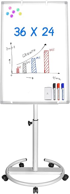 Mobile Whiteboard – 36 x 24 inches Portable Magnetic Dry Erase Board Stand Easel White Board Dry Erase Easel Standing Board with Flipchart Hooks (White)