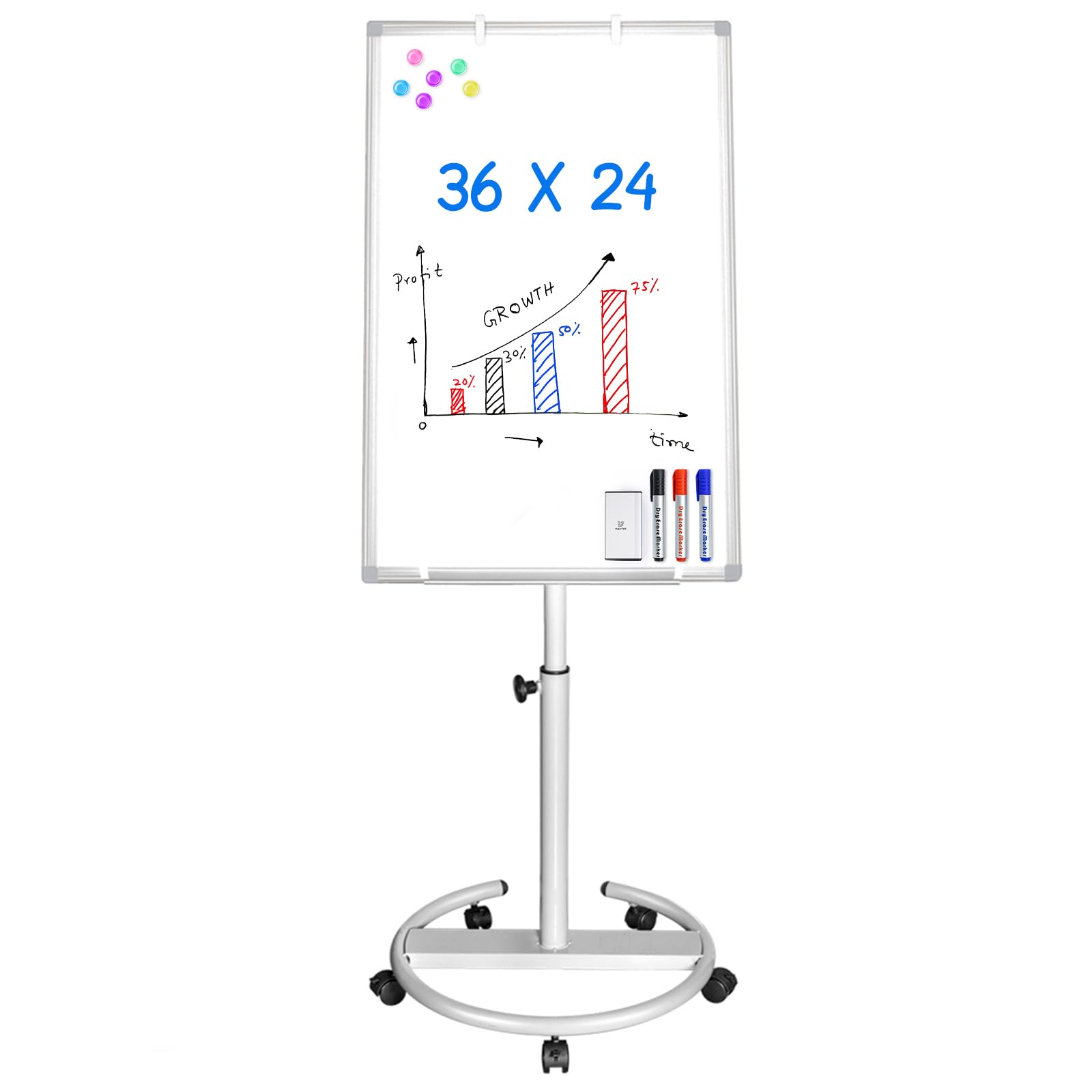 Mobile Whiteboard – 36 x 24 inches Portable Magnetic Dry Erase
