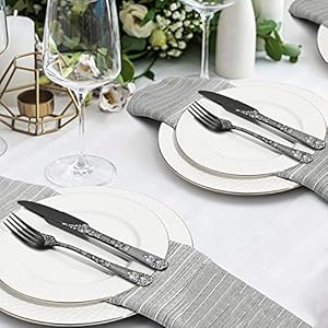 Euirio48piecesilverwaresetwithsteakknivesblackflatwaresetfor8stainlesssteelcutlerysetknivesandforksandspoonssetsuniquepatterndesignmirrorpolishanddishwashersafe Urban Country Home Decor Euirio 48 piece silverware set with steak knives black flatware set for 8 stainless steel cutlery set knives and forks and spoons setsunique pattern designmirror polish and dishwasher safe urban country home decor