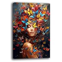 Printerland Quadro Moderno Ragazza Capelli Farfalle Quadri moderni soggiorno da Parete XXL grande Stampa su tela Canvas Decorazione Murale muro Arredo Camera da letto Cucina (4, 50x70 cm