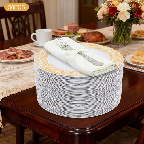 Set de 50 Platos Decorativos Dorados y Blancos 13 pulg miniatura 5