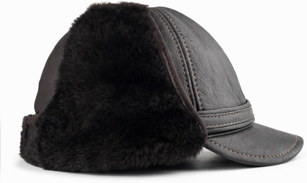 Men’s Shearling Leather Trapper Hat – Aviator Winter Cap with Genuine Sheepskin Ear Flaps | Cold Weather Hat | Ushanka