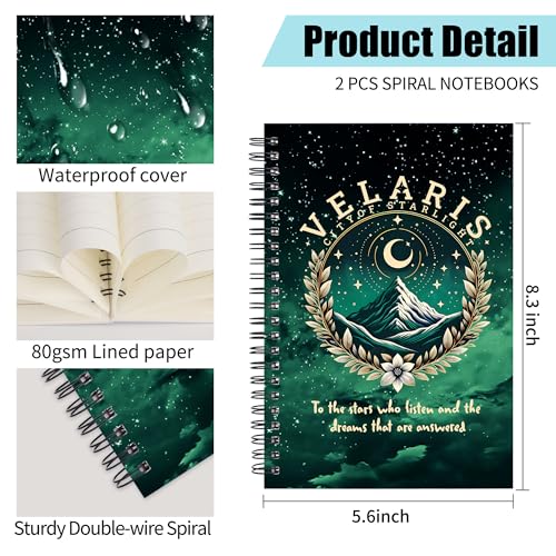 Carnets à spirale Velaris Acotar lot de 4 notes de lecture vert - 2