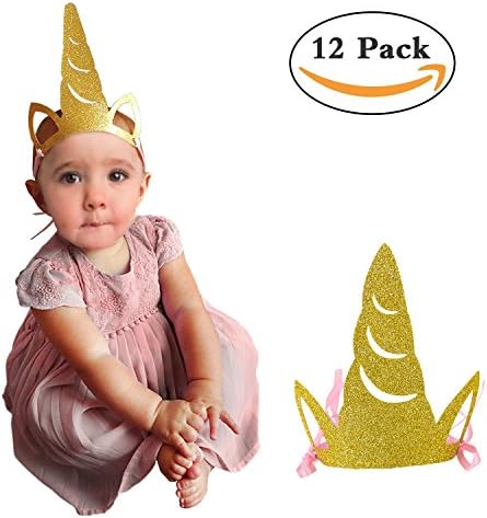 Unicorn Party Horn Hats Glitter Gold Unicorn Headband Party Supplies as Props for Kids Birthday Party Baby Shower or Kindergarten Class Party - Must Have for Pony Fans - Upgrade Version 12pcs
