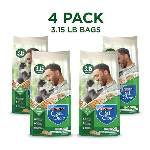 Purina Cat Chow Indoor Healthy Weight and Hairball Dry Cat Food With Chicken - (Pack of 4) 3.15 lb. Bags