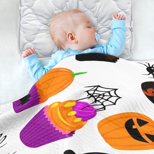 Burbuja Colorful Halloween Cupcakes Baby Blanket for Boys Girls, Nursery Soft Warm Swaddling Receiving Baby Blankets, 30x40 in Toddler Blanket4