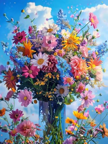 Peinture par numéro adulte ciel et fleur en kit de peinture acrylique DIY avec toile 100x130cm