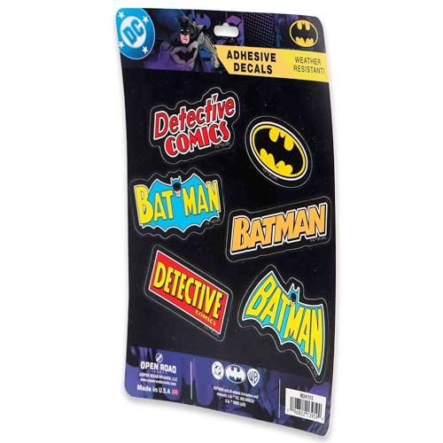 Image of DC Comics Batman Logos Adhesive Vinyl Decals - Nostalgic Set of Batman Stickers for Car, Water Bottle or Laptop, 1 Pack (6 Count)