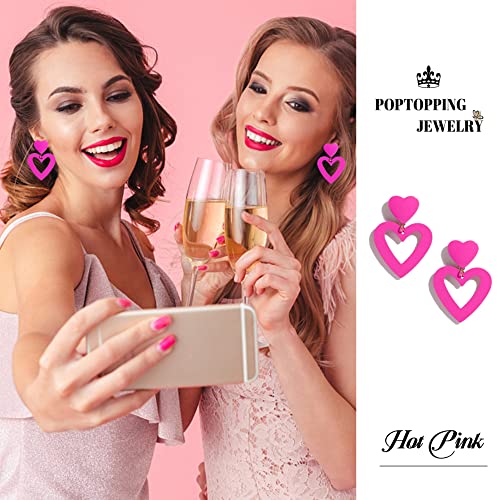 Poptopping Double Hearts Drop Earrings Pink Dangle Earrings Love Heart Dangle Earrings For Women Valentine's Day Mother's Day Birthday #TOP2