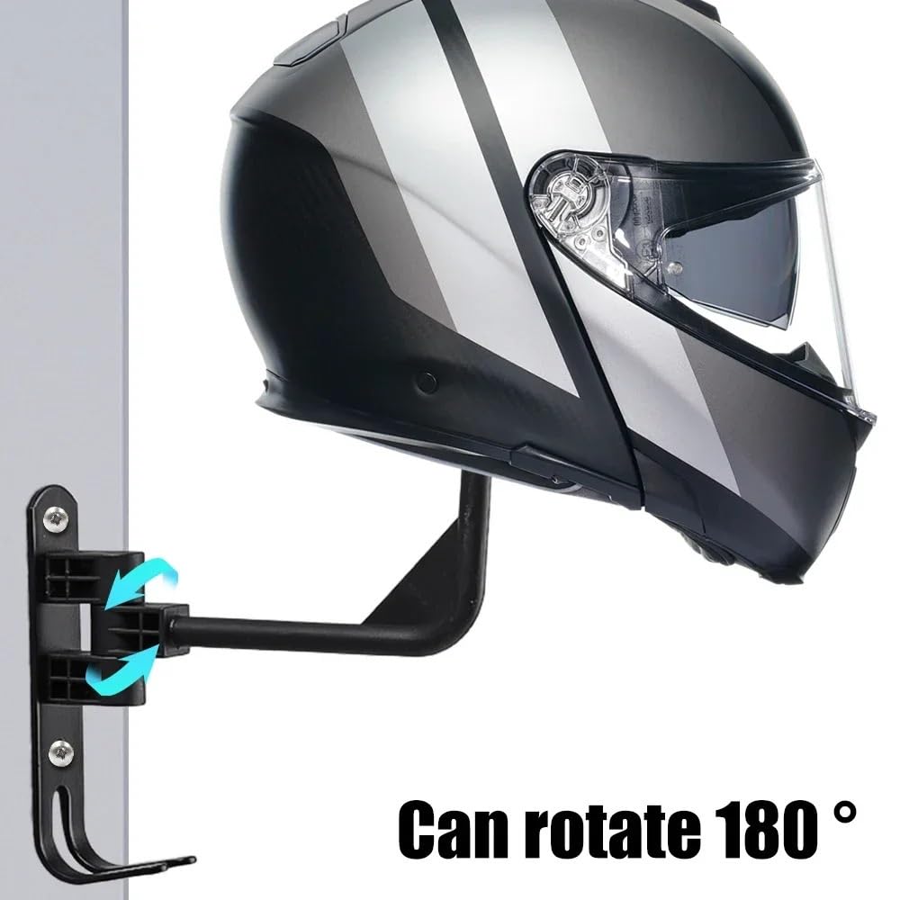 Helmhalterung Wand Motorradhelm-Wandhalterung mit Haken, 180 ° drehbar, Metall, Fahrradhelm-Display, Kleiderbügel, Ständer for Mäntel, Mützen, Rugby-Helme