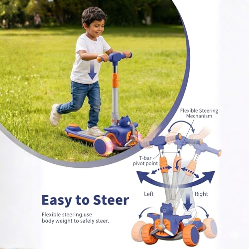 Image of 2-in-1 Multi Mode Kick Scooter for 3-10 Years Old Kids | 3-Level Height Adjustable Handlebar | Music & PU LED Flashing Wheels | Foldable and Lightweight (KS-213 Blue /Orange)