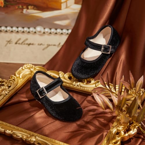 Image of PHIRAMIN Toddler Flower Girl Glitter Dress Shoes Little Girl Ballet Flats Bow Wedding Party