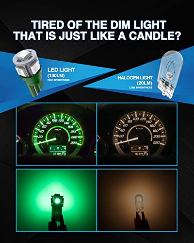 Image of Marsauto 194 LED Light Bulb Green, 168 T10 2825 LED Replacement Bulbs for Car Dome Map Door Courtesy License Plate Lights (Pack of 10)