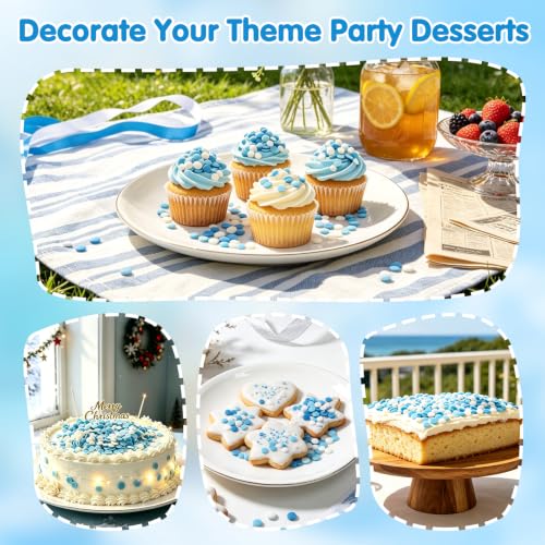 Image of Edible Circle Confetti Sprinkles for Cake,Blue White Round Winter Sprinkle | 130g,Dessert Decorating Toppers,Cupcake Donut Biscuit Ice Cream,Perfect for Baby Shower,Frozen Baking Birthday Party Supplies