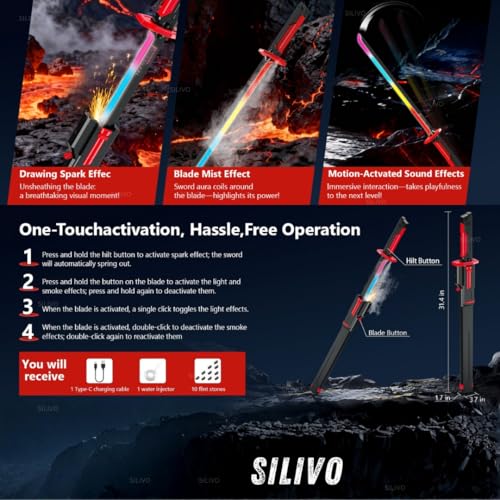Image of Rechargeable LED Sword with Smoke & Spark Effects, 7-Color Light Blade with Sound FX, Anime-Inspired Cosplay Katana for Roleplay, Halloween, Parties, Collectors, and Display