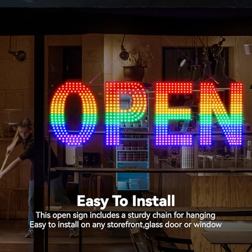 Image of LED Open Signs for Business Large Ultra Bright, Thirdpolite Neon Open Sign 3 Light Modes, Speed Control, Dimmable, Plug in Electric Hanging Chain, 30 inchx10 inch for Cafe, Bar, Salon, Club, Hotel (Rainbow Pride)