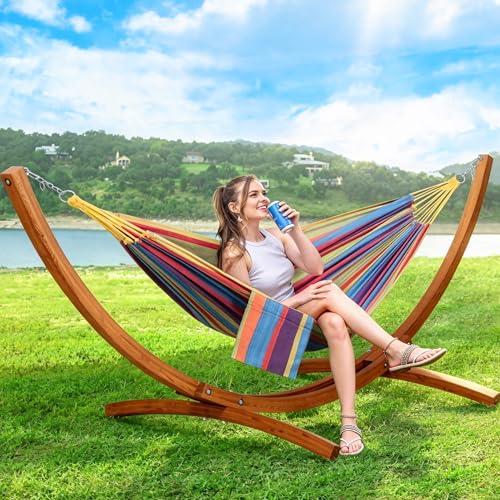 Image of SUNCREAT Two Person Hammock with Stand Included, Rainbow