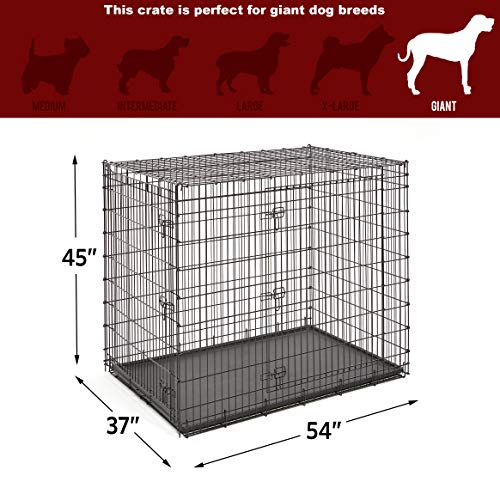 Image of Solutions by MidWest Homes for Pets 54-Inch Drop Pin Crate for Giant Breeds Over 100 lbs, Double Door Dog Crate with Leak-Proof Tray & Secure Latches, Durable Drop Pin Construction