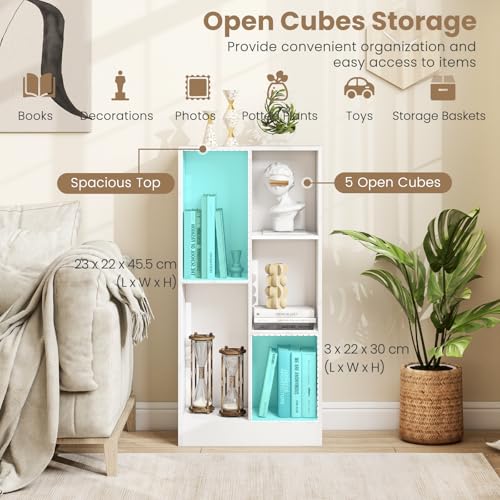 KOMFOTTEU Librería Abierta con 5 Compartimentos, Estantería para Libros de 3 Niveles, Mueble de Almacenamiento con Dispositivo Antivuelco, Biblioteca para Salón Dormitorio, 50 x 24 x 104 cm - imagen 5