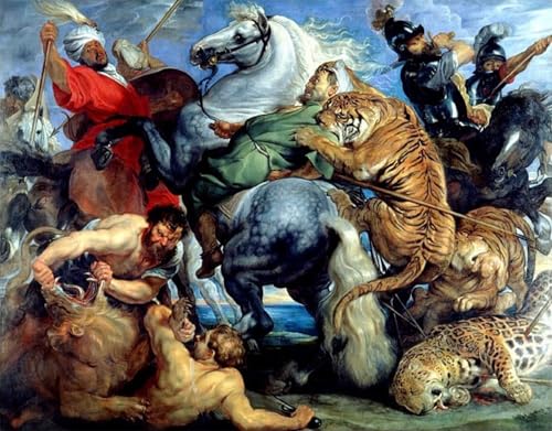 Tableaux Moderne Chasse au tigre et au lion Peter Paul Rubens Peinture Décoration Chambre 60x90