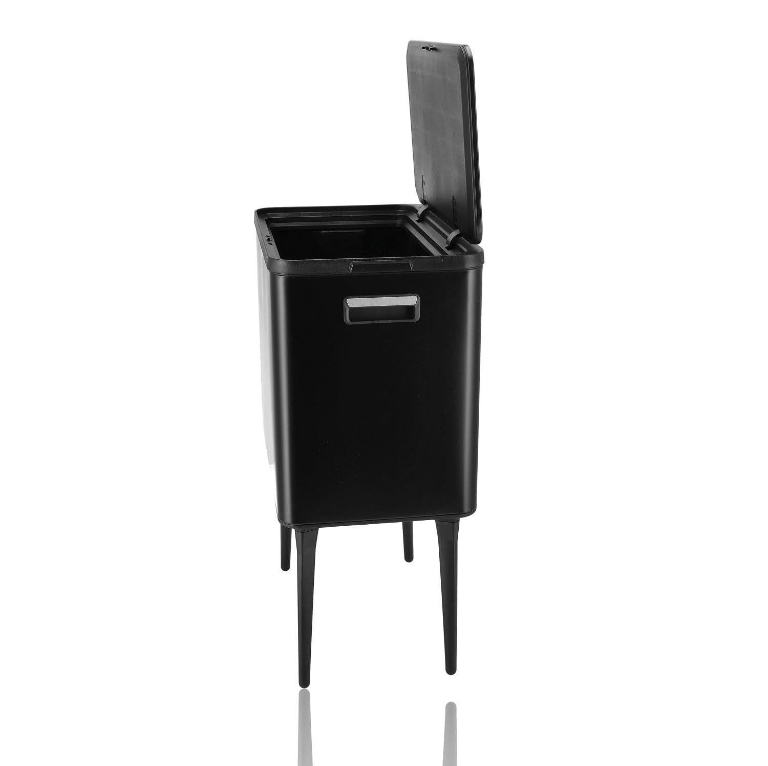 Mülleimer auf Beinen Schwarz 35L – Edelstahl Mülleimer Küche mit Pushdeckel – Mülleimer auf Beinen – Mülleimer für Hausmüll, Badezimmer, Büro und Hauswirtschaftsraum