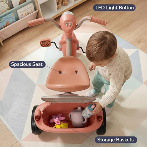 Image of Baybee Flyer Baby Tricycle for Kids | Baby Tricycle with LED Light, Music & Storage Baskets | Kid Cycle with Adjustable Seat & Handle | Foldable Cycle for Kids 2 to 5 Years Boys Girls (Pink)