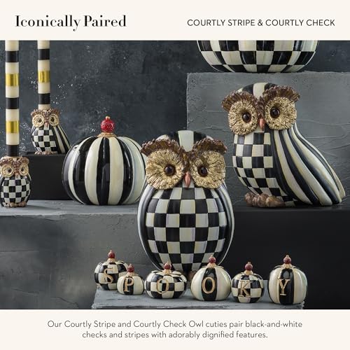 Image of MACKENZIE-CHILDS Owl Set, Black-and-White Courtly Check and Courtly Stripe