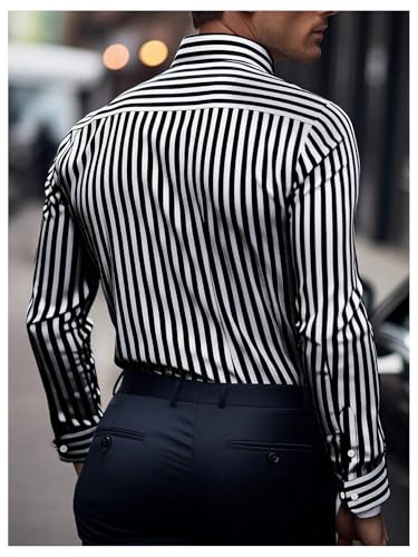 GORGLITTER Men's Striped Button Down Shirt Long Sleeve Collared Office Work Tops Streetwear2