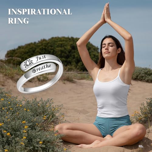 BEILIN Just Breathe Rings for Women 925 Sterling Silver Adjustable Promise Ring Inspirational Jewelry Gifts4