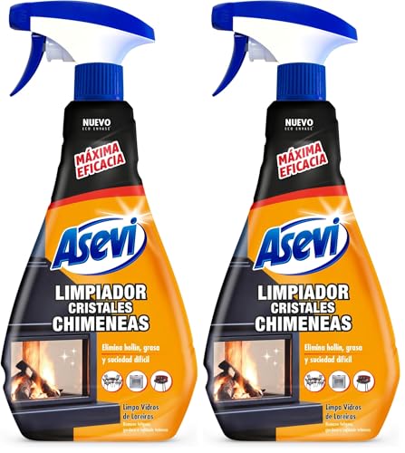 Asevi Limpiador Cristales Chimeneas - Alto Poder Desengrasante - Elimina Hollín, Grasa y Suciedad Difícil - Fácil Aplicación - Con Spray - Envase de 650 ml (Paquete de 2)