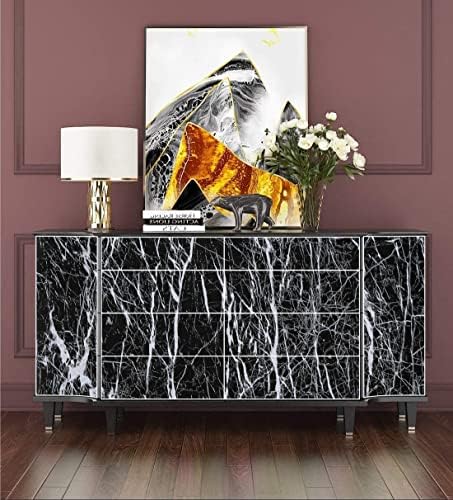 Image of Bohemian Self Adhesive Waterproof Wallpaper for Kitchen Living Room Bed Room Furniture Makeover Cabinet Shelf Liner Tile Pattern Removable Contact Paper(Black Marble (45X300 CM)