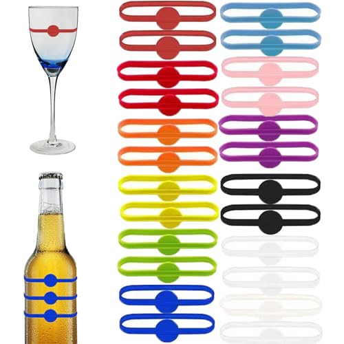 Minsoda Stretchable Drink Markers 24pcs, Wine Glass Markers, Drink Identifiers for Glasses Cup, Beer Bottle, Mug, Jar, Cocktail Glass, Drink Labels for Party