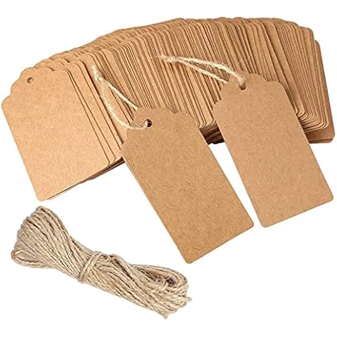 Kraft Paper Tags Brown Card 100 PCS Gift Tags for Presents Christmas Decorations 9 x 4.5 cm Brown Tags Crafts Paper with 10M Jute Twine String DIY Hang Labels Cover