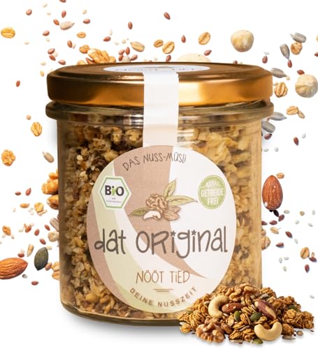 Nööt Tied - dat Original BIO Müsli ohne Zucker | Knuspriges Proteinmüsli mit Nüssen & Saaten | Getreidefreies Low Carb Knuspermüsli | Premium Muesli | Protein Granola aus Deutschland (150 g)