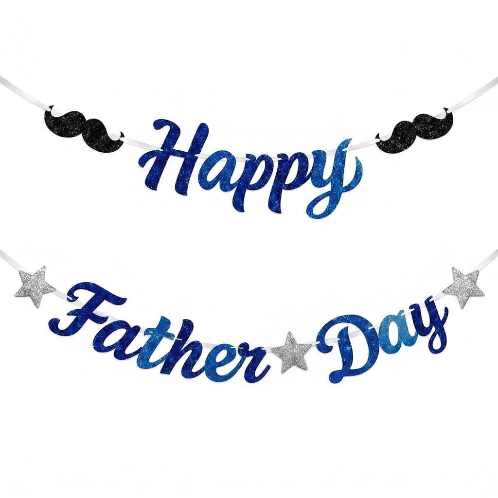 1 Pcs Fathers Day Decorations Banner, Glitter Blue Happy Fathers Day Banner Bunting, Dad Day's Decorations Garland for Photo Backdrop Party Supplies