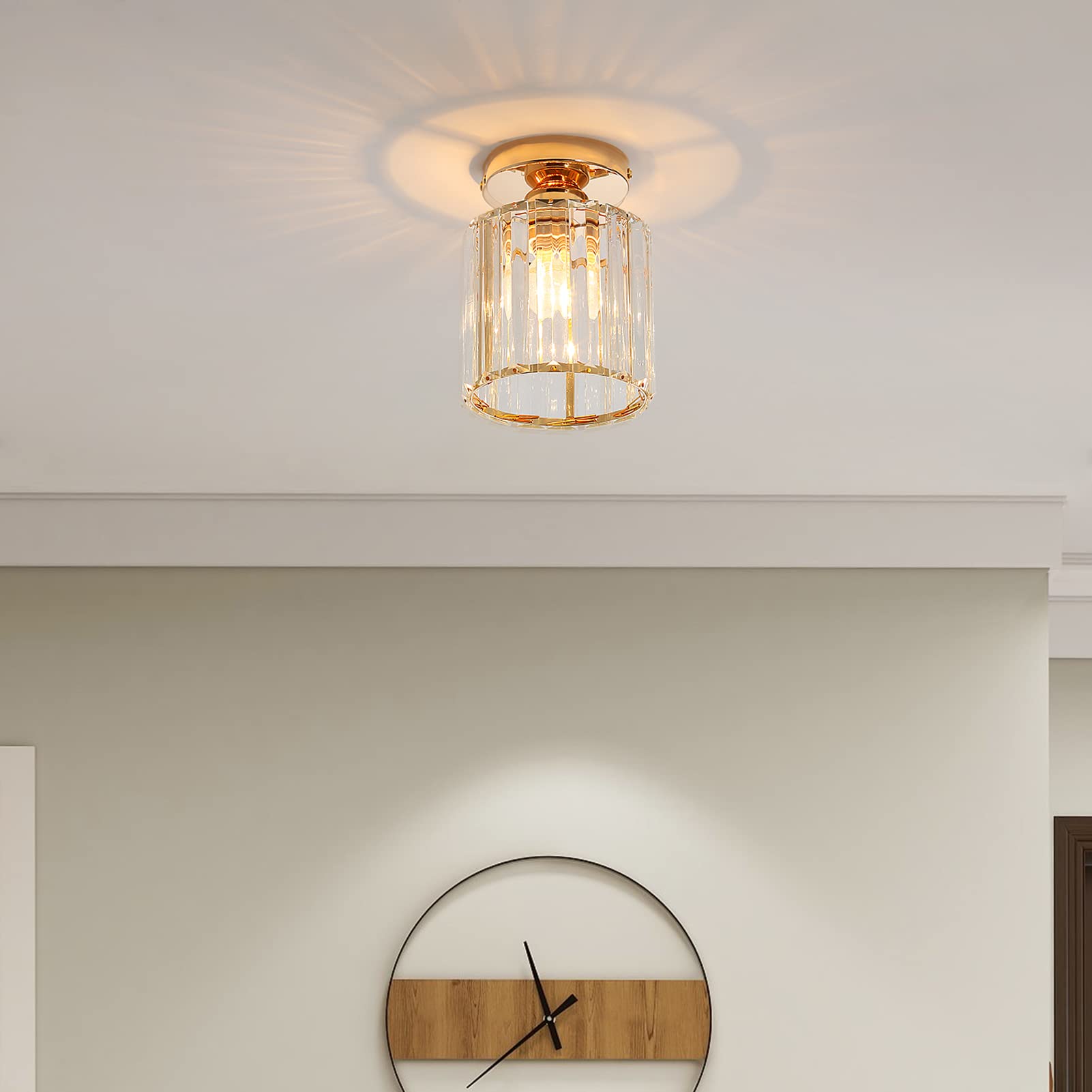 Moderna Luz De Techo De Cristal, Mini Lámpara De Techo De Cristal Dorado E27 Araña Redonda, Para Pasillo Entrada Cocina Dormitorio Sala De Estar Iluminación