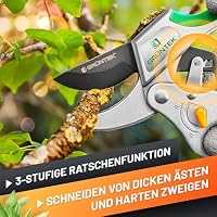 GRÜNTEK Ratschen Gartenschere KAKADU (bis Ø24 mm) Baumschere mit Ein- und Ausschalten der Ratsche, Ast Ambossschere holzige Zweige Äste Schnittstärke bis 24 mm; Bypass Amboß Schere – Ansicht 6