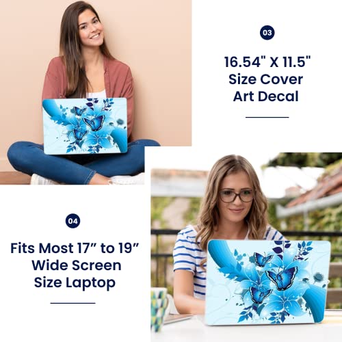 Image of LSS Laptop 17-17.3 inch Skin Cover with Colorful Sparkaling Blue Butterfly Pattern for HP Dell Lenovo Apple Asus Acer Compaq - Fits 16.5 inch 17 inch 17.3 inch 18.4 inch 19 inch (2 Wrist Pads Free)