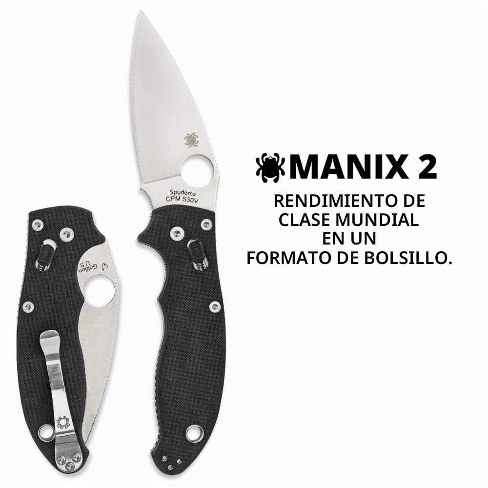 Spyderco Manix 2 Plain Edge Folding Knife, Black/Silver