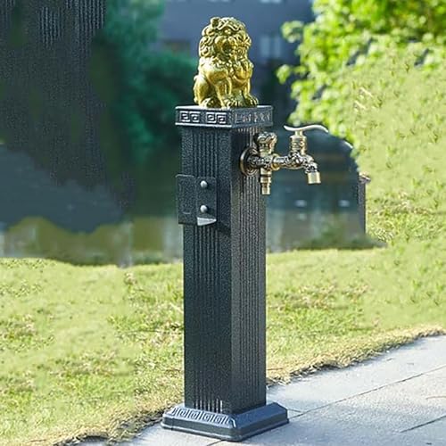 Columna de Agua para jardín Exterior con Dos grifos, Grifo Independiente con Gancho para Pistola rociadora, Ideal para Patios, Balcones y portones - Diseño Gris Grande
