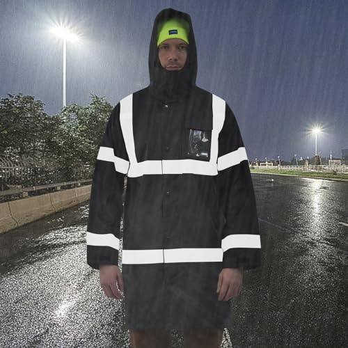 Image of A-SAFETY High Vis Rain Jacket Trench Coat &Safety Rain Jacket RIVER OTTER Rain Bibs ANSI Class 3