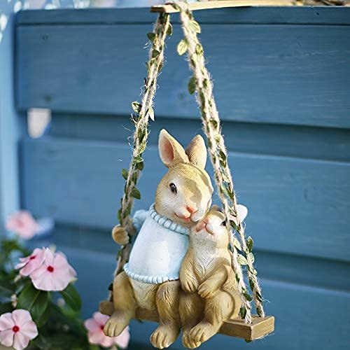 Sculpture lapin suspendue ornement résine résistant intempéries