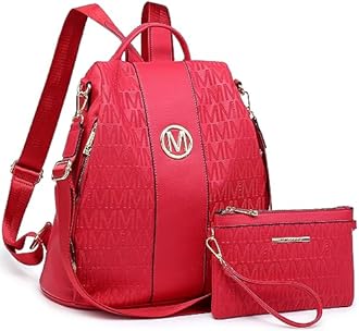 MKP COLLECTION Women Fashion Backpack Purse Multi Pockets Anti-Theft Rucksack Travel Shoulder Bag Handbag Set 2pcs