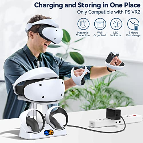 Image of Controller Charging Dock for PS5 VR2, PSVR 2 Charging Station with VR Headset Holder Display Stand, PS VR2 Controller Charger for PSVR2 Accessories with Led Indicator, 2 Magnetic Clasp & Type-C Cable