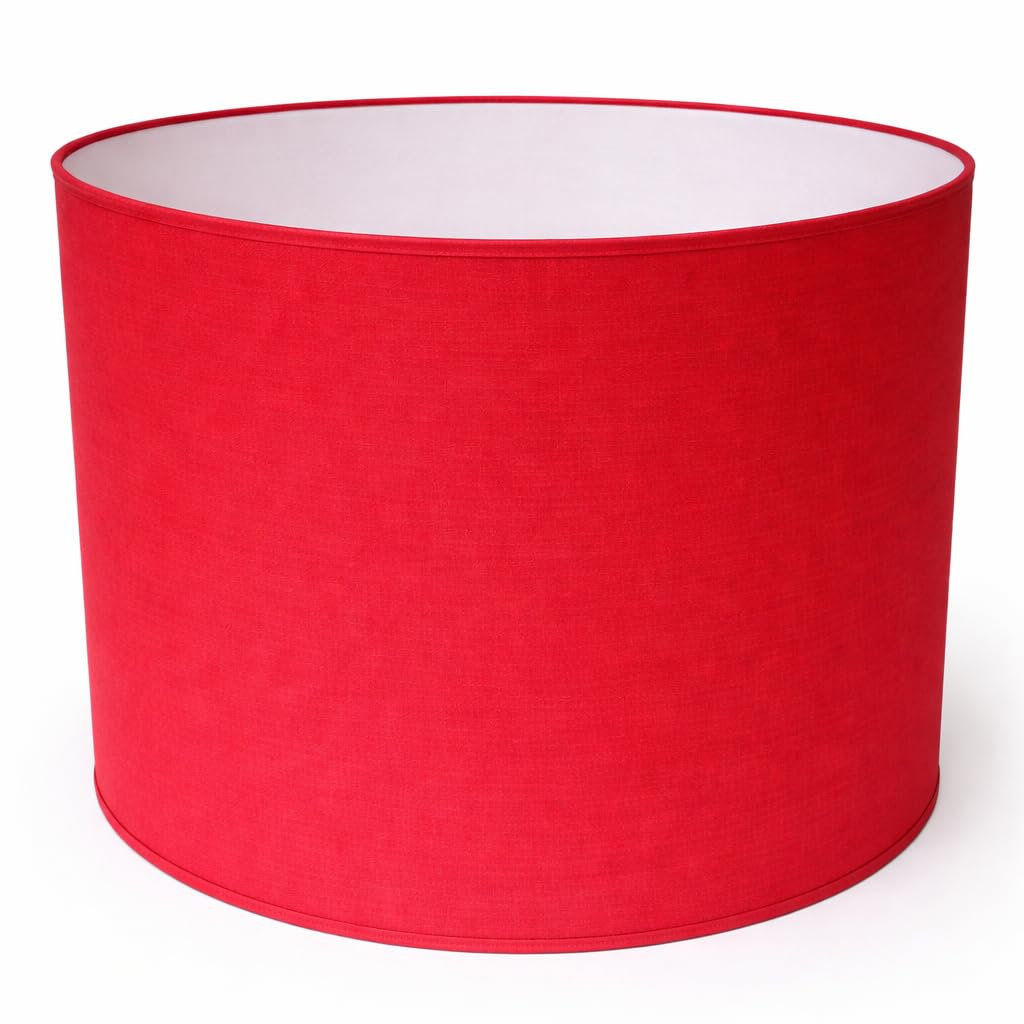 Zylinder Lampenschirm Baumwolle Stoff handgefertigt für Deckenleuchte, Tischleuchte, Stehlampe (Rot, 40 cm Durchmesser 30 cm Höhe)
