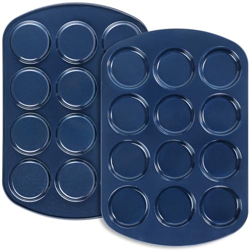 Webake Non-Stick Muffin Top Pan for Baking Egg Bites Whoopie Pies Cookies Yorkshire Pudding Heavy Gauge Carbon Steel Set of 2