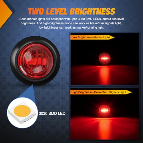 Image of Nilight 3 /4 inch Round Marker Light 10PCS Red LED 3 Connectors Brake Lights | Bullet Clearance Lights IP68 Waterproof For Trailer Truck Camper Van Boat Bus
